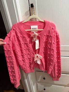 &merci - Pink Pom-Pom Tie-Front Cardigan NWT